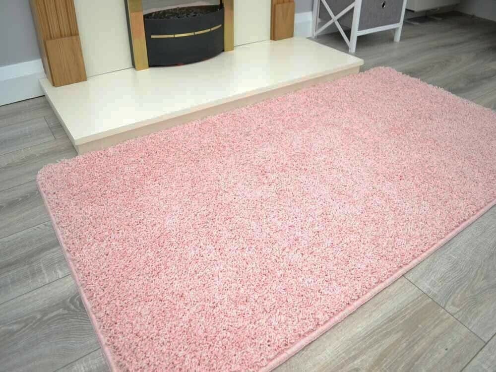 Blush Pink Husky Thick Shaggy Machine Washable Rug (Shaggy Rugs)