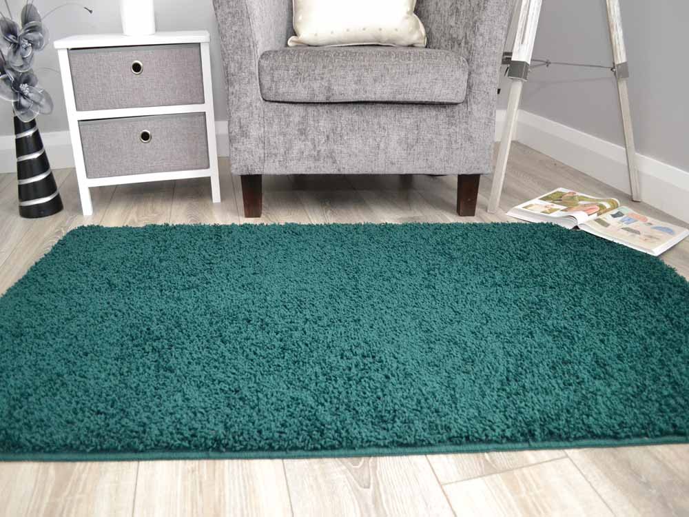 Dark Green Husky Thick Shaggy Machine Washable Rug (Kitchen Rugs)