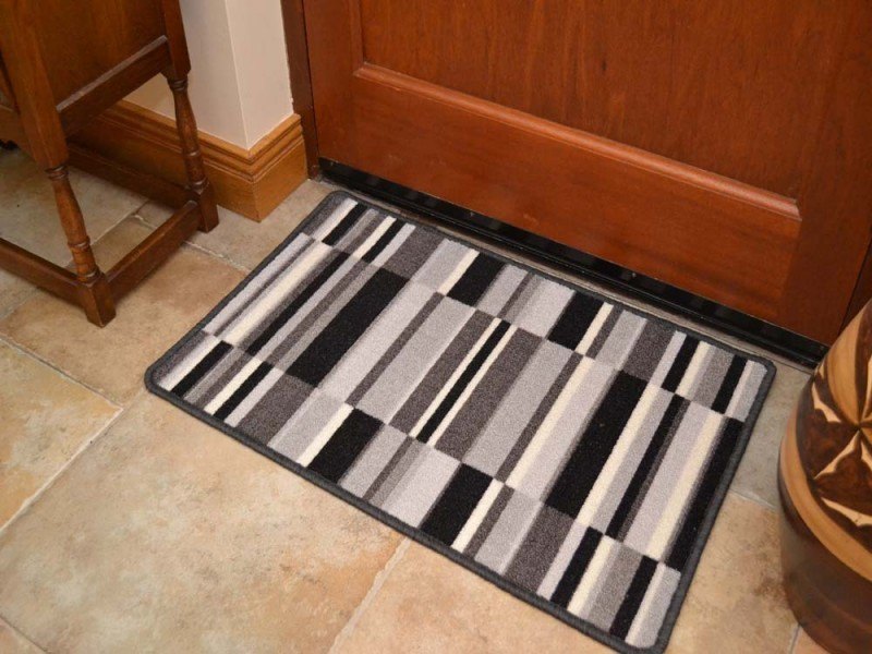 Riviera Patchwork Silver Black Non Slip Machine Washable Rug