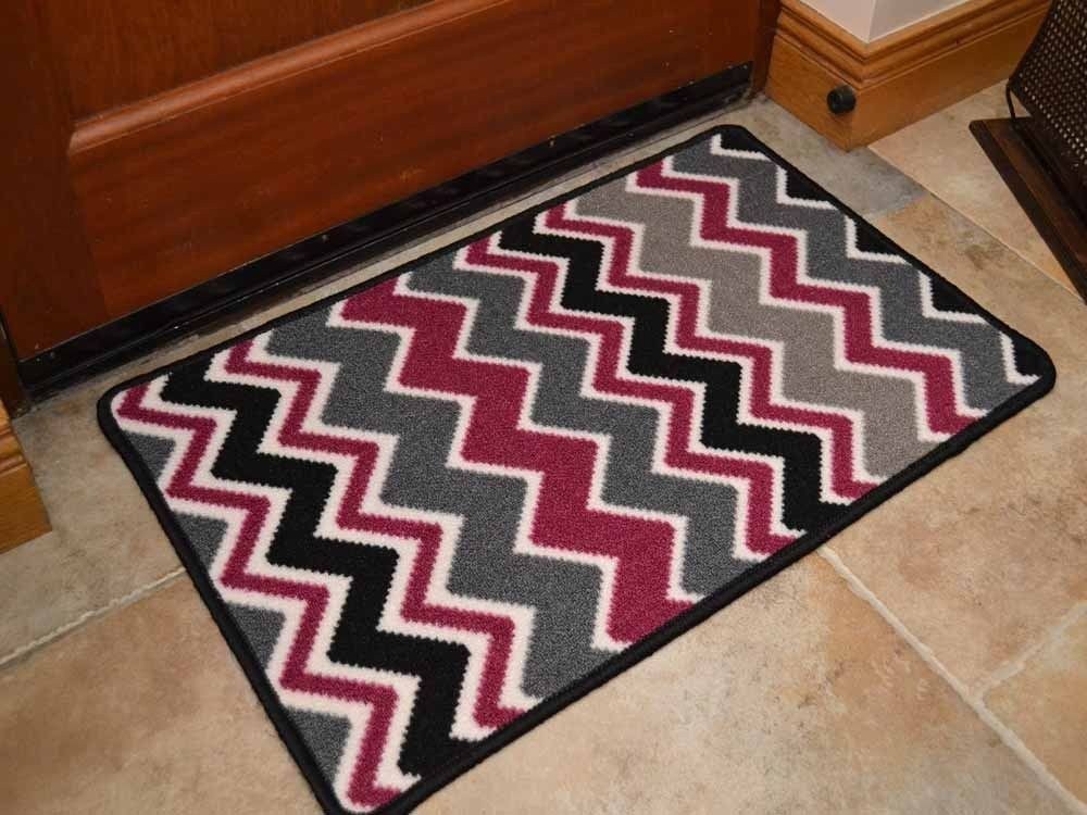 Riviera Purple and Grey Zig Zag Non Slip Machine Washable Rug