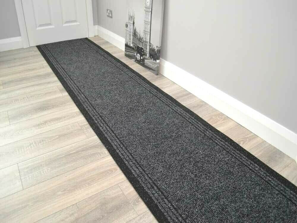 Sydney Non-Slip Rubber Backed Black Hall Runners