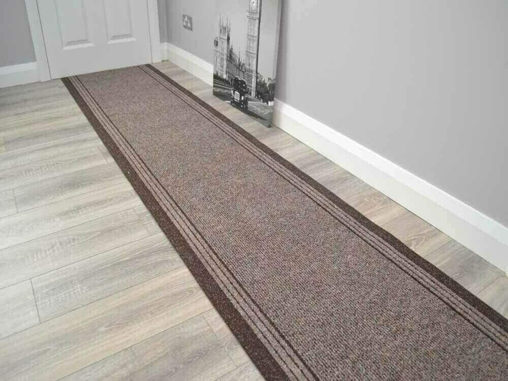 Sydney Non-Slip Rubber Backed Brown Hall Runners