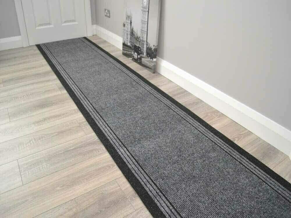 Sydney Non-Slip Rubber Backed Grey Hall Runners