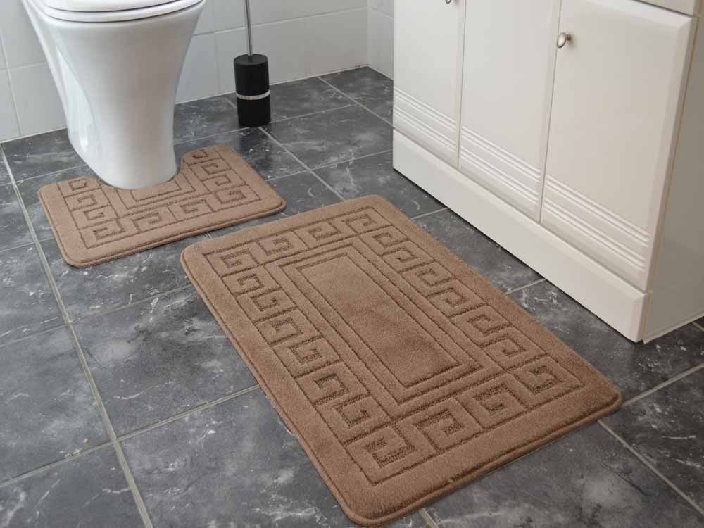 Coffee Greek Key Bath Mat Set