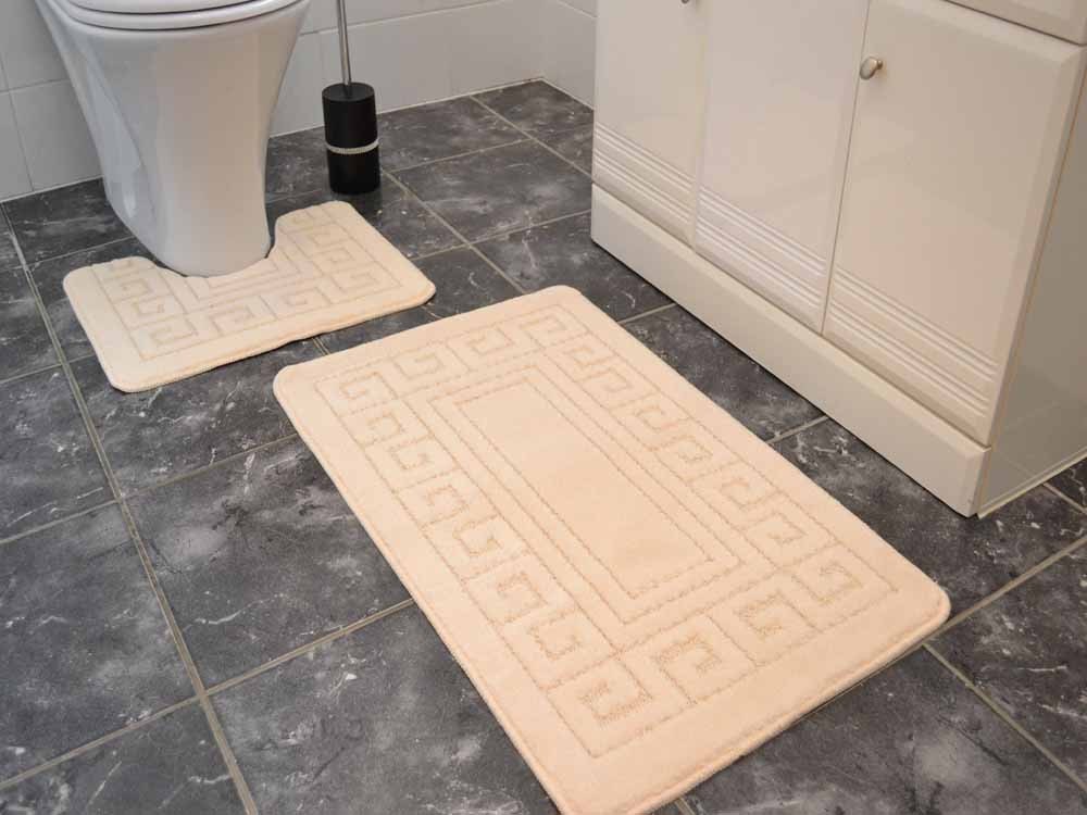 Cream Greek Key Bath Mat Set