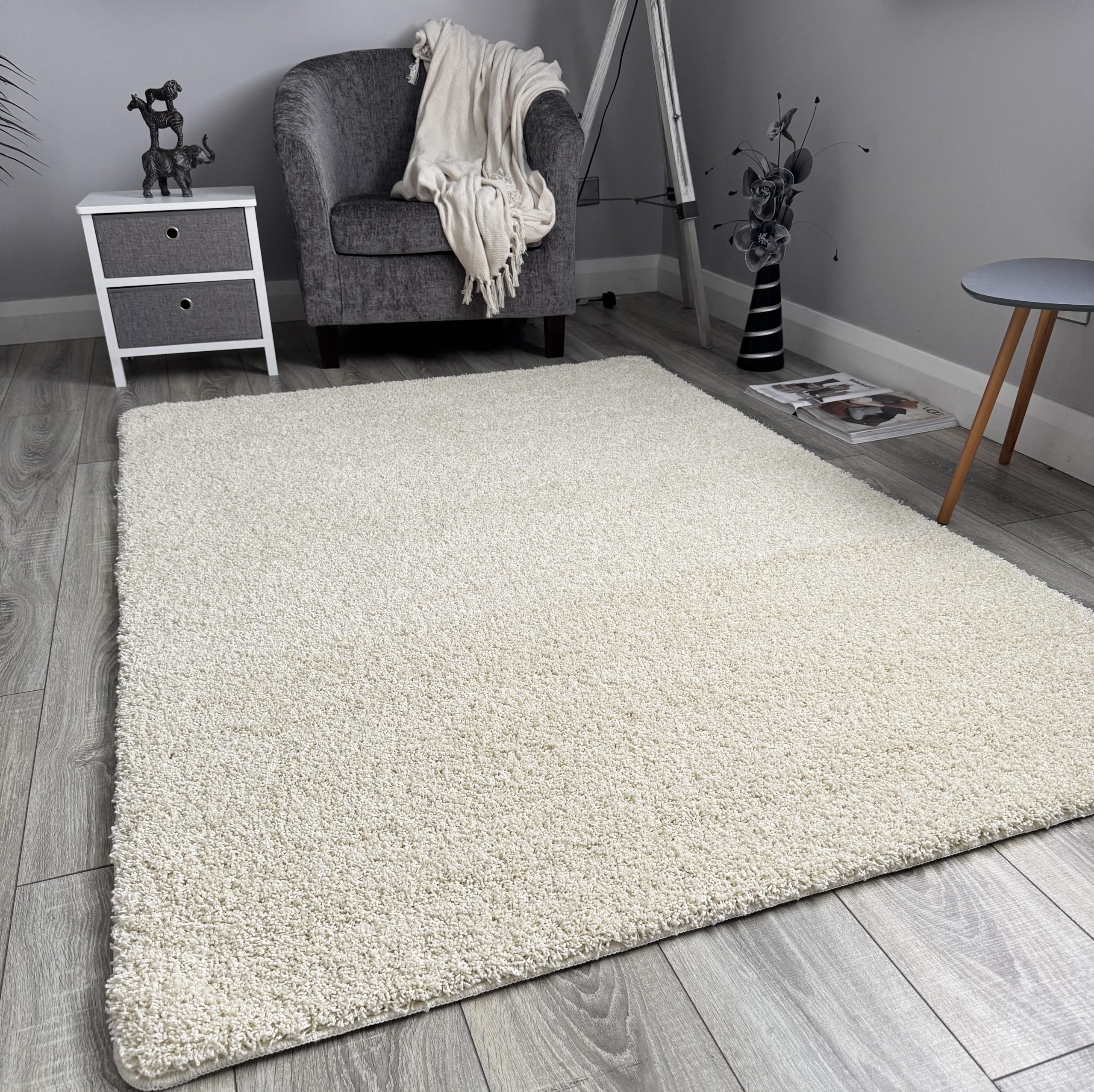 Ivory Husky Thick Shaggy Machine Washable Rug (Bathroom - T0022)