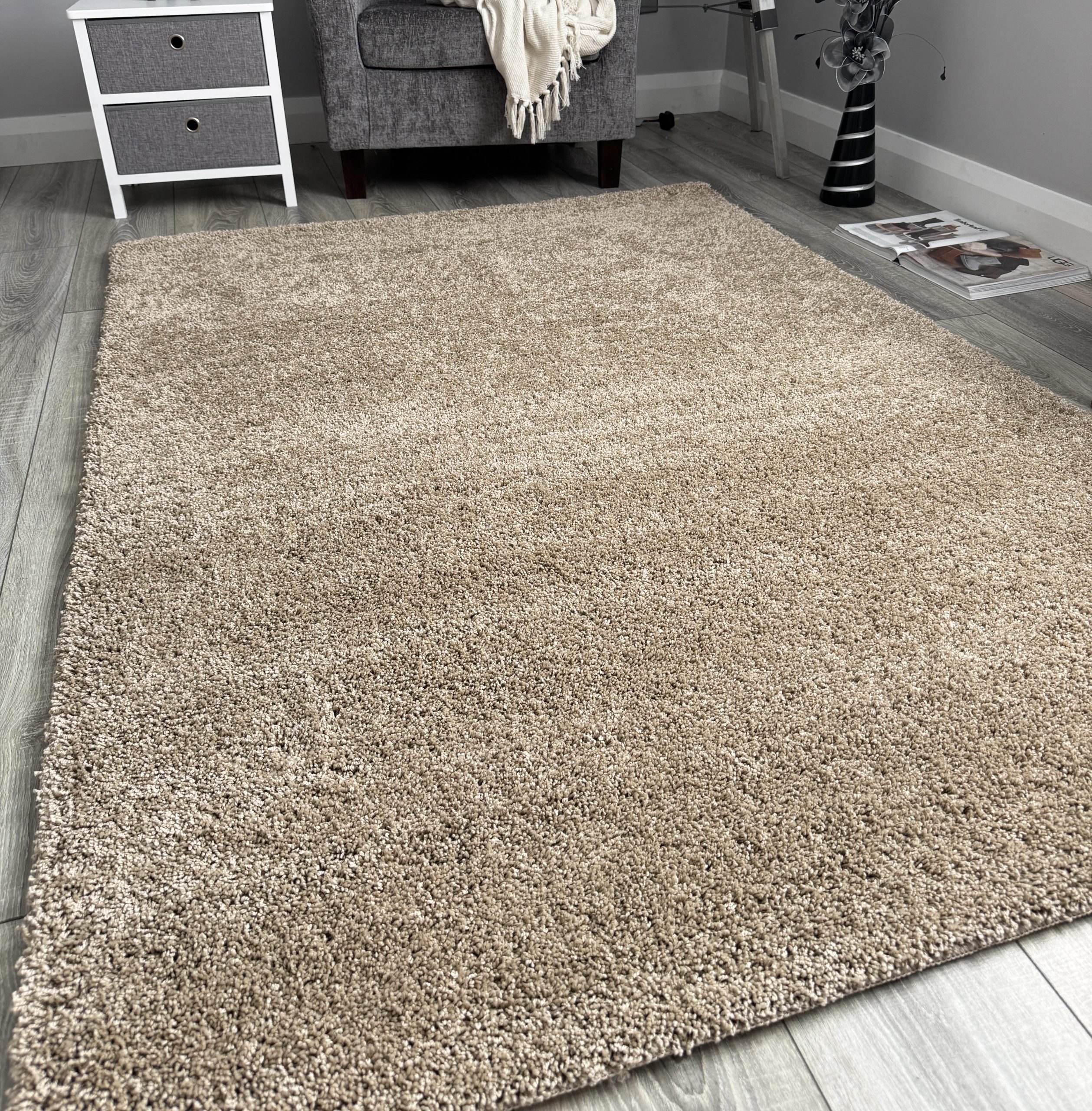 Latte Beige Husky Thick Shaggy Machine Washable Rug (Bathroom - T0024)