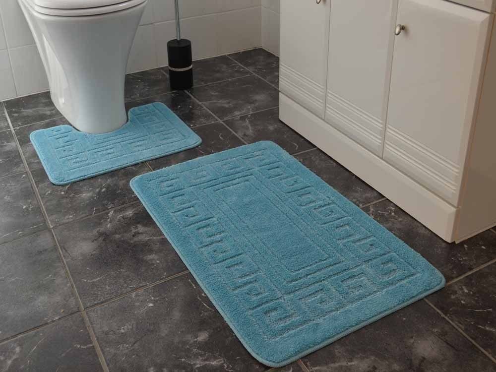 Light Teal Greek Key Bath Mat Set