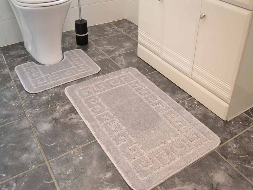 Silver Greek Key Bath Mat Set