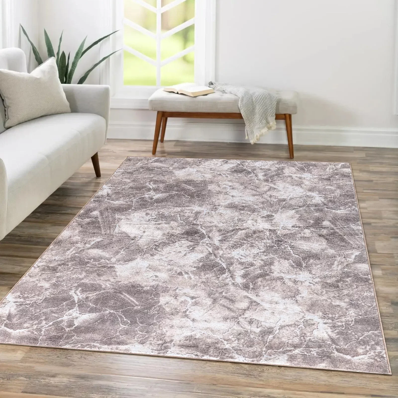 Beige Washable Marble Rug (Door Mats)