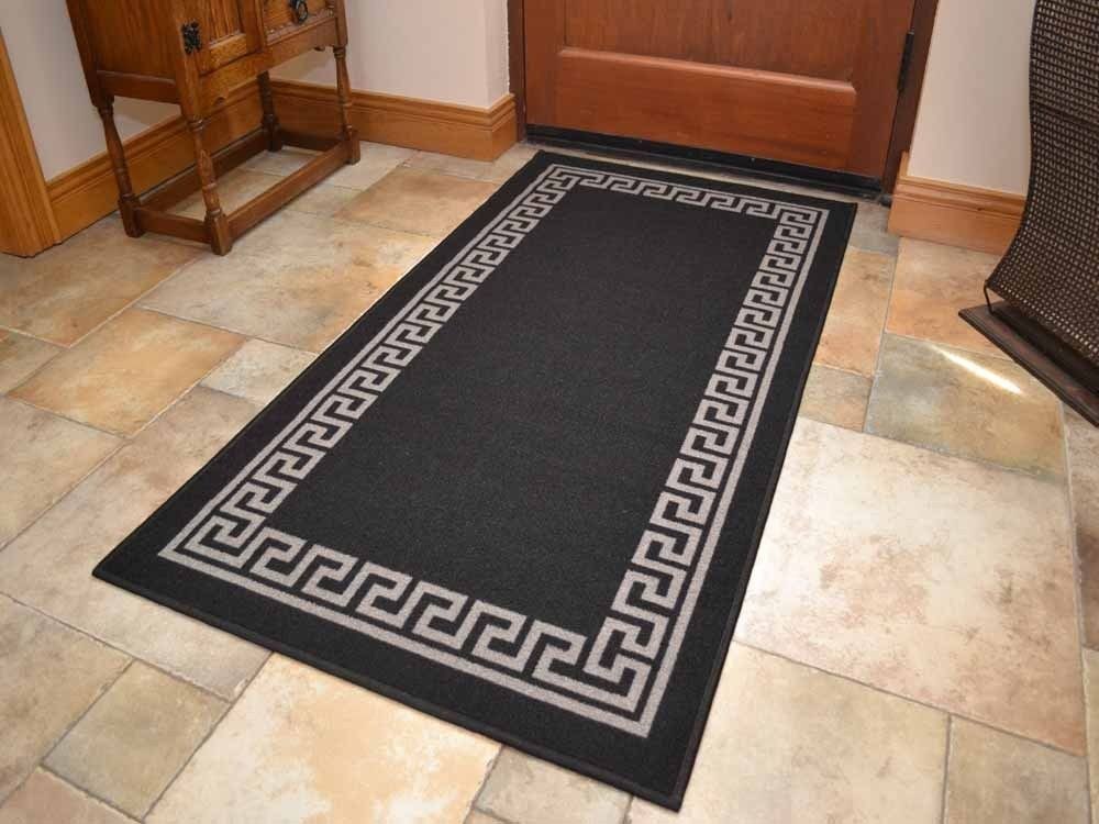 Black Greek Key Non Slip Machine Washable Rugs (Door Mats)