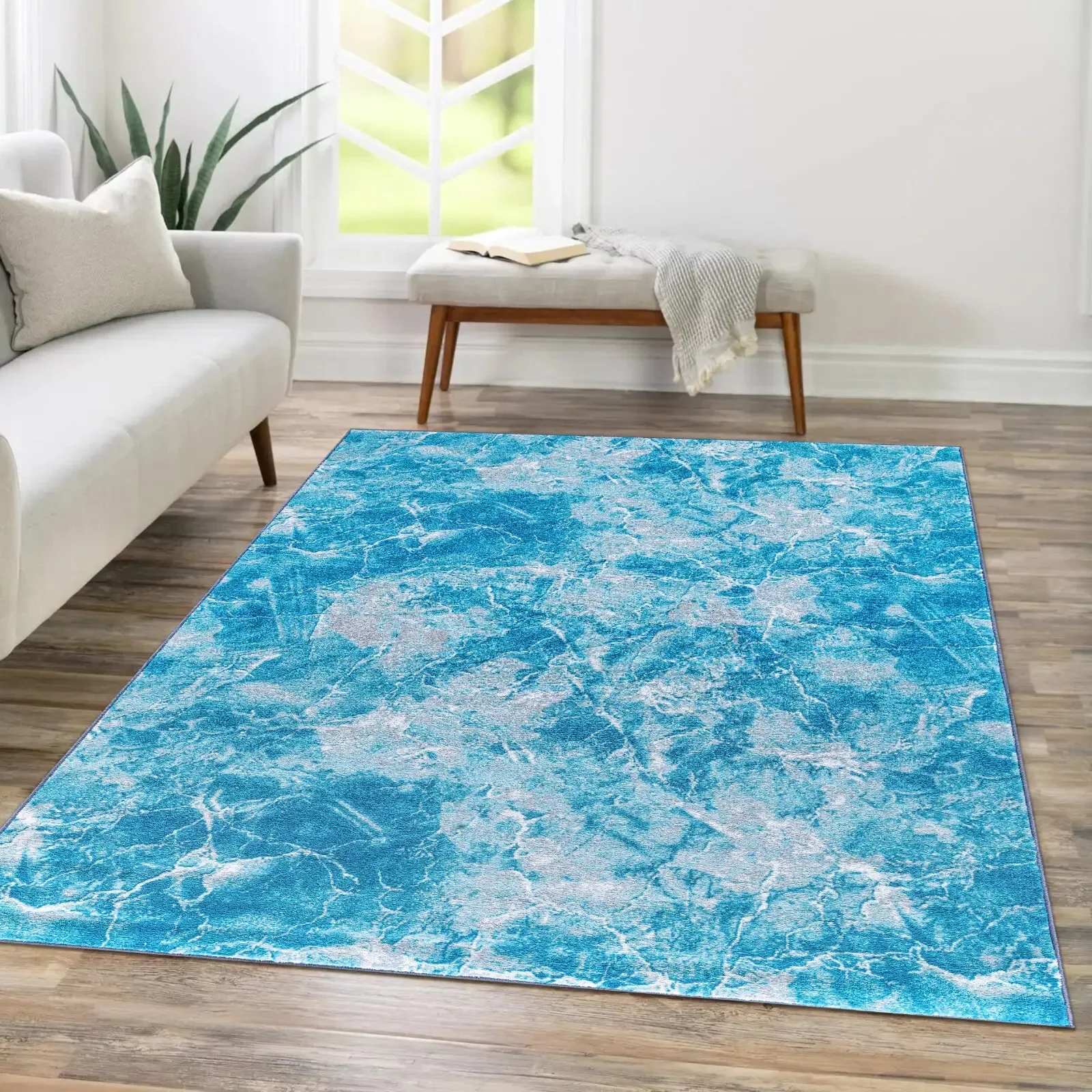 Blue Washable Marble Rug (Door Mats - M0014)