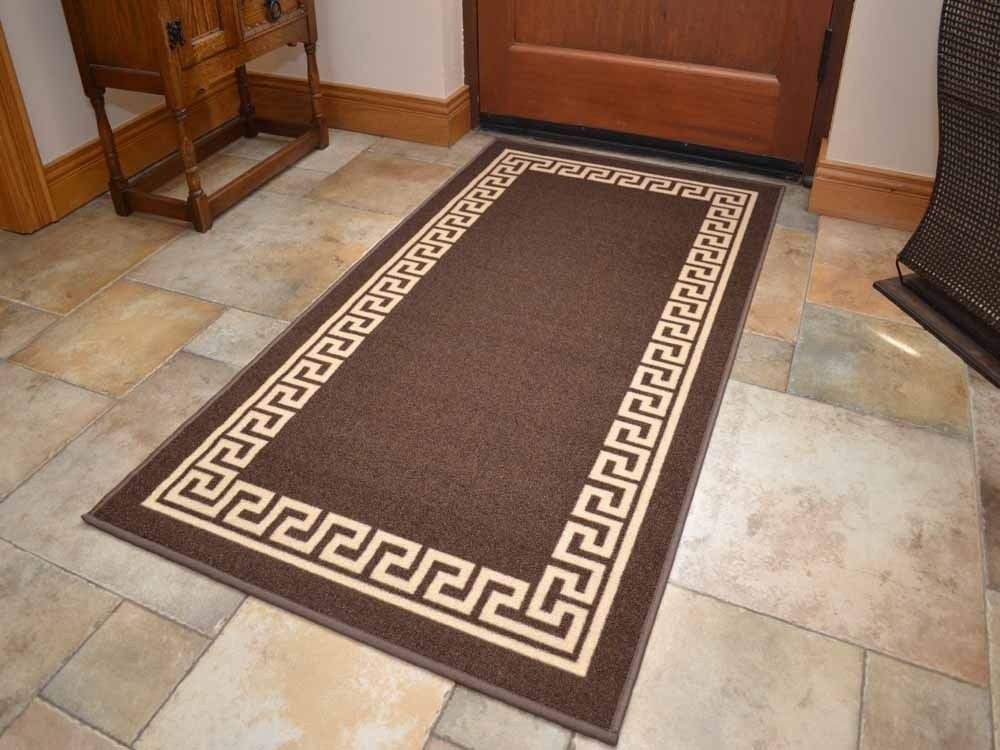 Brown Greek Key Non Slip Machine Washable Rugs (Door Mats - M0017)