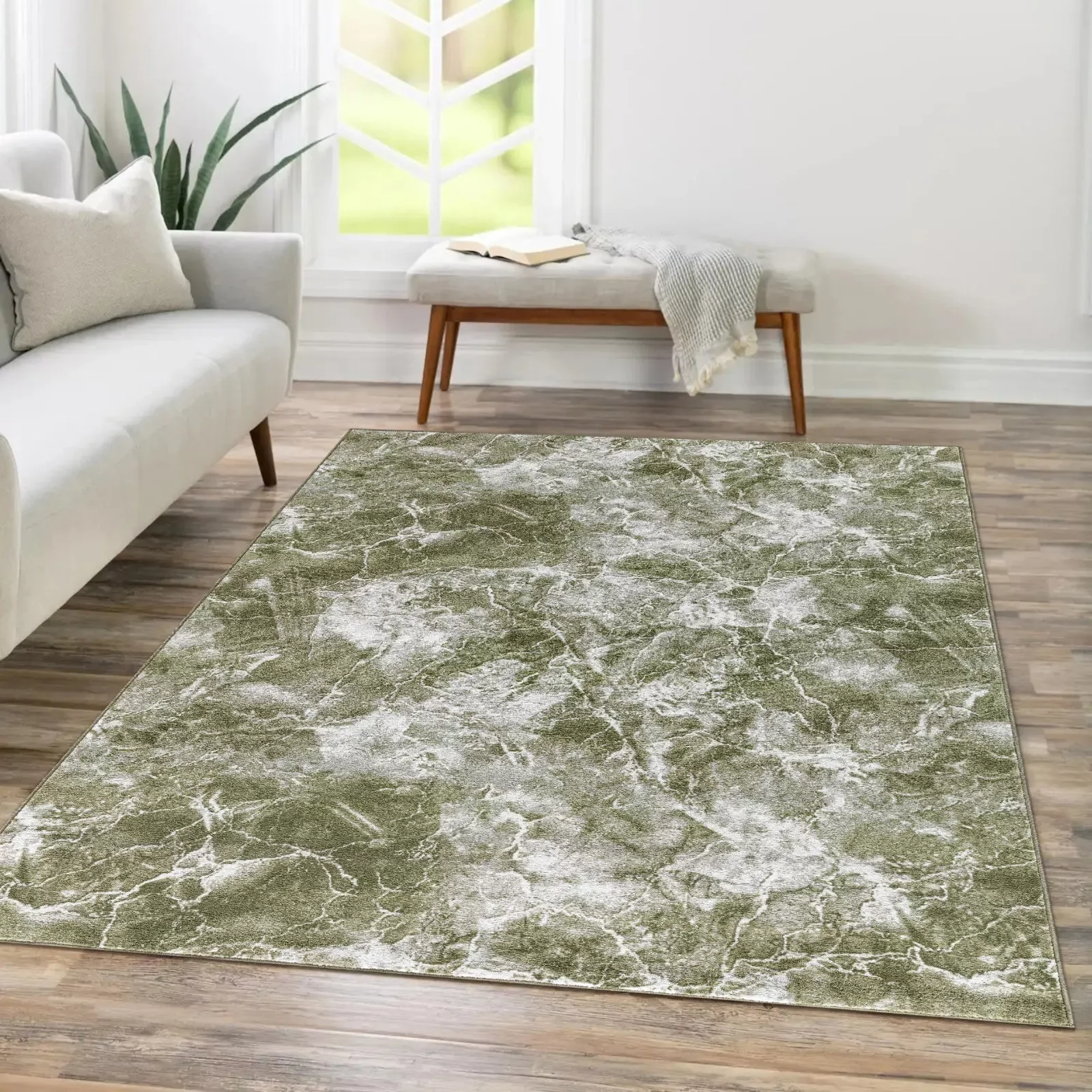 Green Washable Marble Rug (Door Mats)