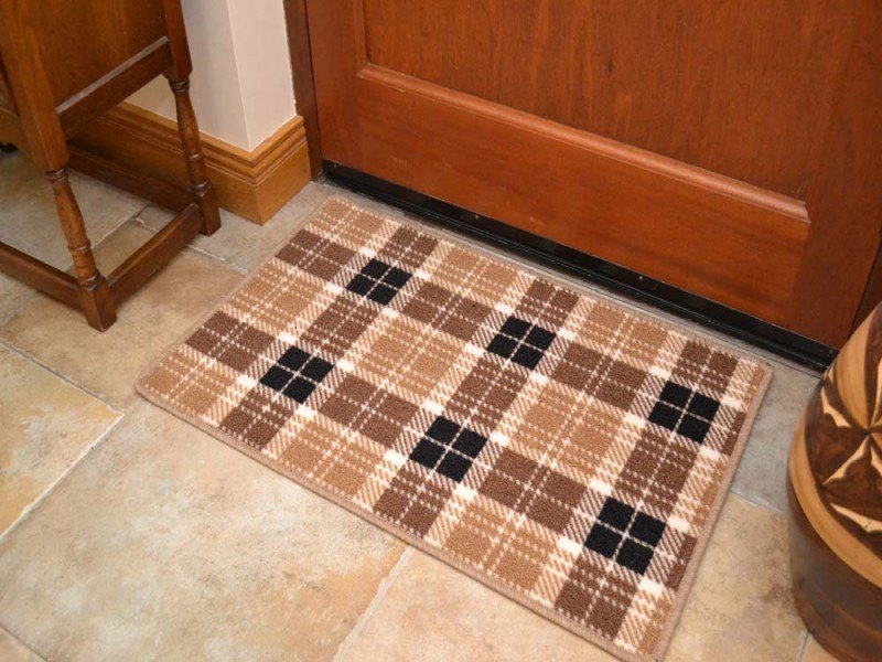 Riviera Chocolate Brown Beige Tartan Non Slip Machine Washable Rug (Door Mats)