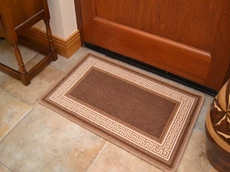 Riviera Chocolate Brown Greek Key Non Slip Machine Washable Rug (Door Mats)