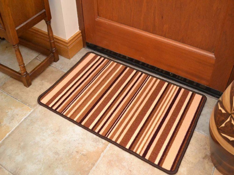 Riviera Coffee Beige Stripes Non Slip Machine Washable Rug (Door Mats)