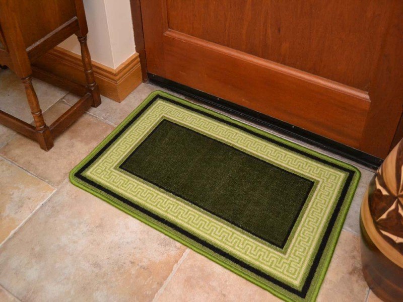 Riviera Green And Black Greek Key Non Slip Machine Washable Rug (Door Mats)