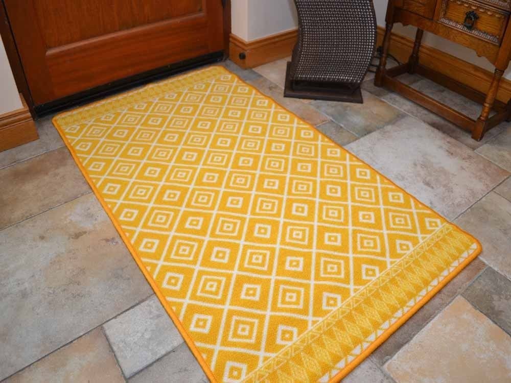 Riviera Ochre Diamonds Non Slip Machine Washable Rug (Door Mats)