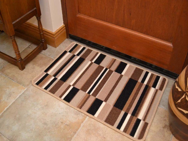 Riviera Patchwork Chocolate Beige Non Slip Machine Washable Rug (Door Mats)