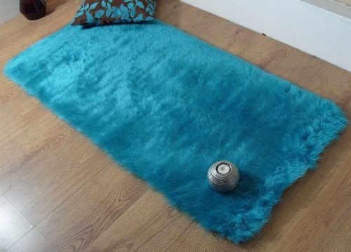 Teal Blue Faux Fur Sheepskin Style Rug