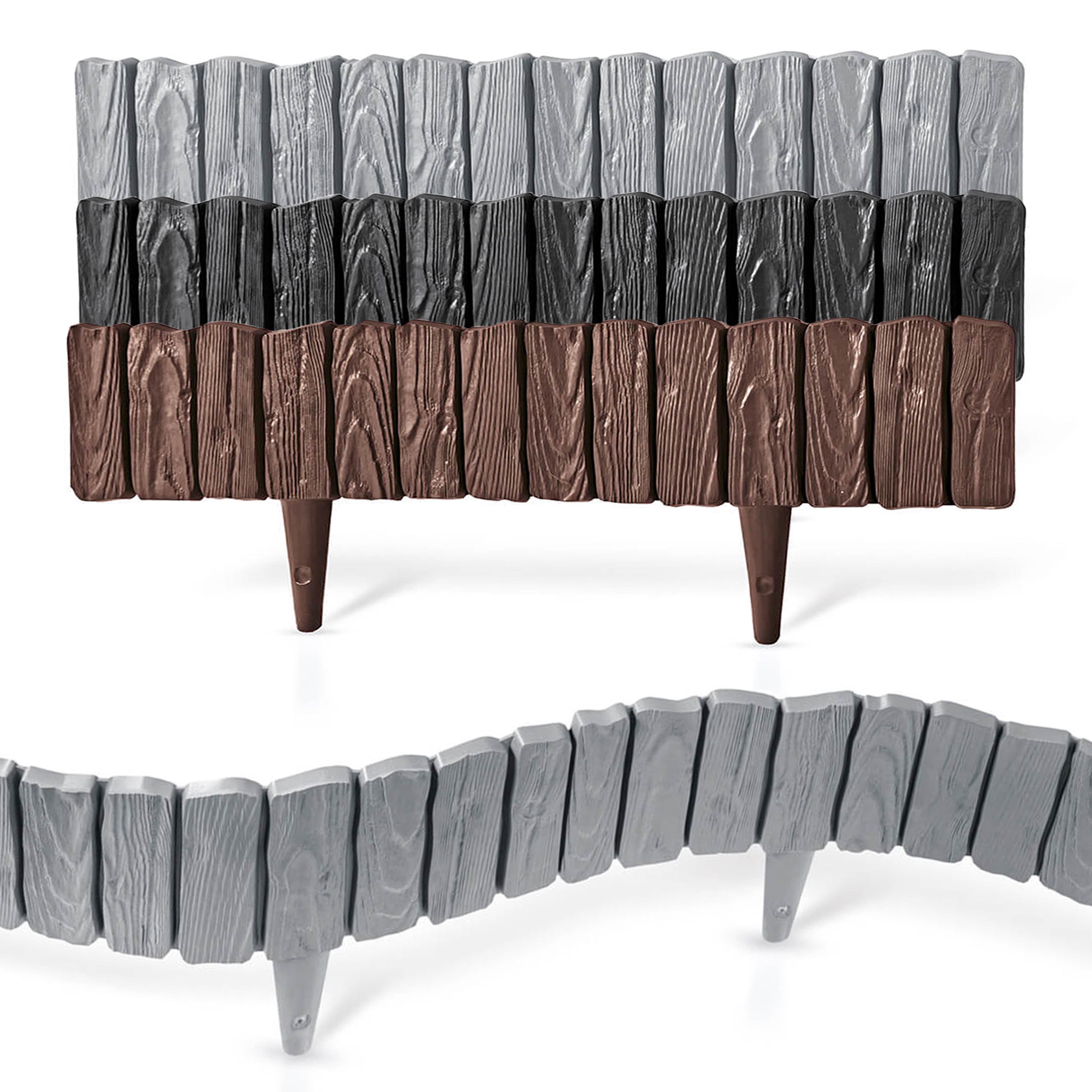Lawn Edging, Plastic Palisade Wood Effect, 2.32m, Black