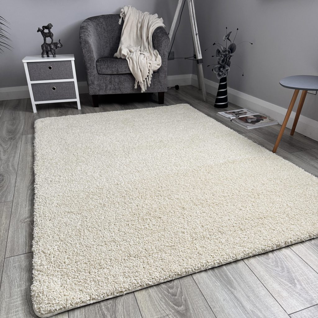 Ivory Husky Thick Shaggy Machine Washable Rug (Bathroom - T0021)