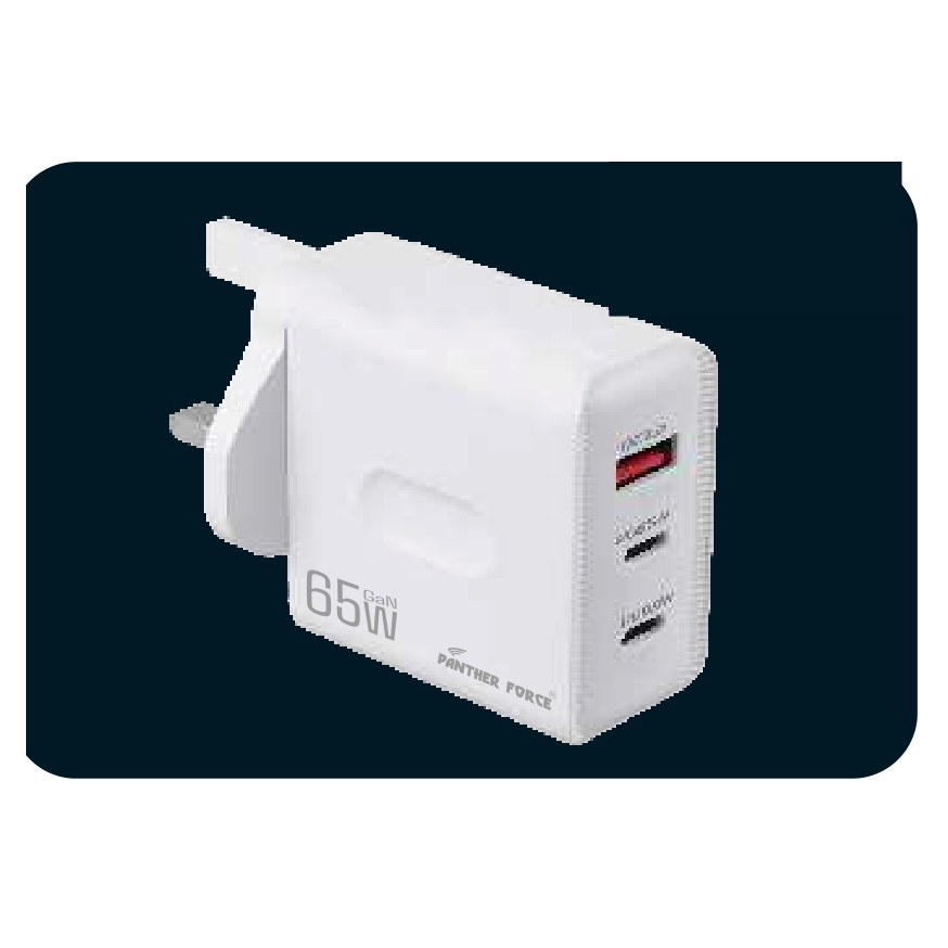 Panther Force 65W Plug with 2 USB-C Ports + 1 USB-A Port