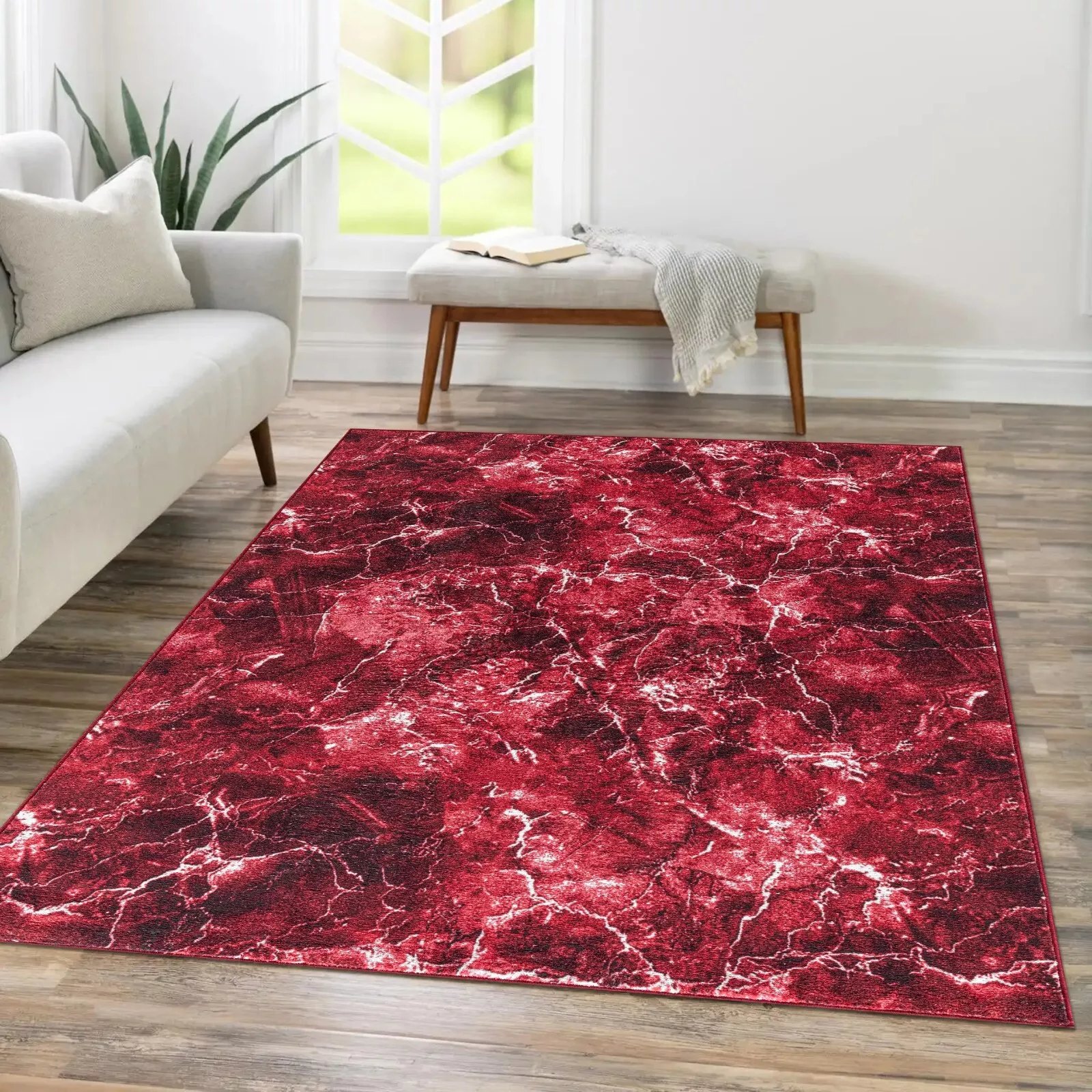 Red Washable Marble Rug (Door Mats - M0055)