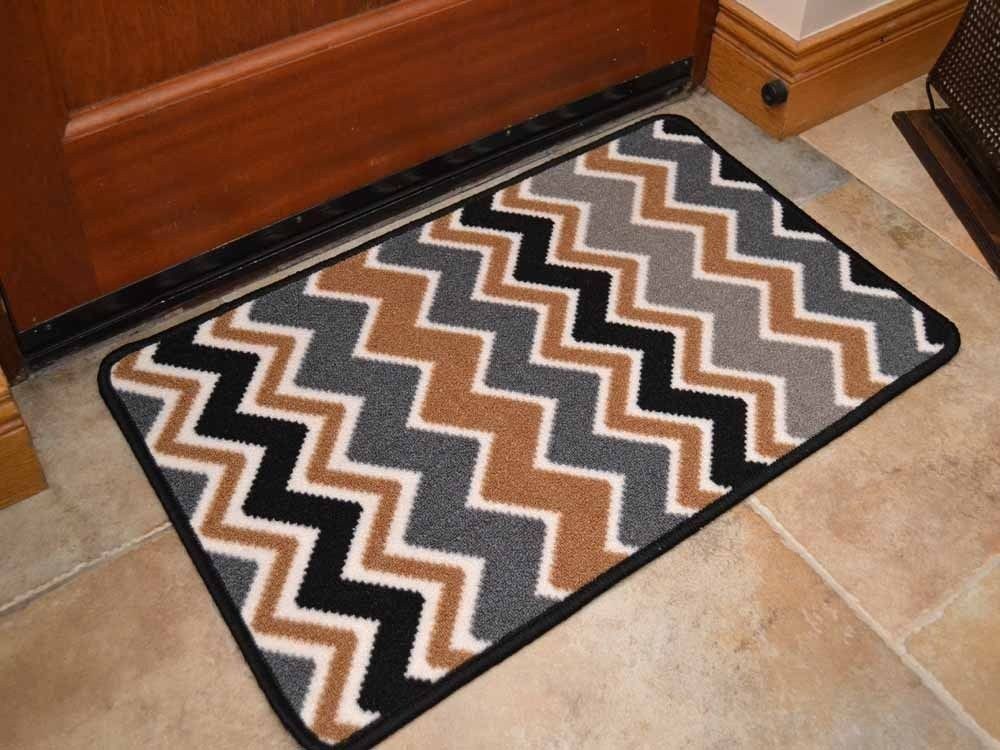 Riviera Black and Brown Zig Zag Non Slip Machine Washable Rug
